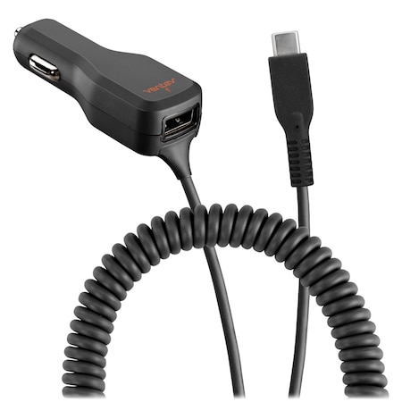 Ventev 20W Dashport r2400c Dual Car Charger with USB A and Connected USB C Cable, Gray R2400TYPCVNV